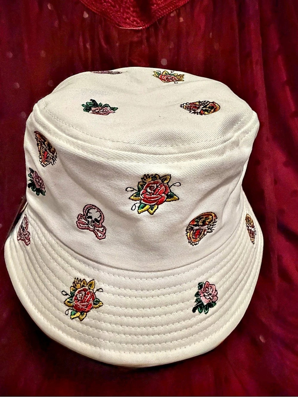 Ed Hardy Embroidered Bucket Hat in White